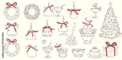 Handdrawn vector design of festive decorations, drinks, and gifts for a cheerful celebration
