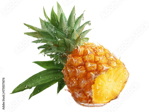 Artistic Watercolor Pineapple Fruit Slice Tropical Vacation Illustration Freshness Sweetness Vitamin Source Deliciousness Vegetarian Vegan Dessert Foodie Delight Culinary