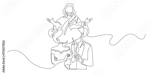 Continuous line of a bridal couple being blessed by Jesus. A minimalist religious illustration symbolizing divine blessing, love, faith, and marital unity in a simple one-line drawing.