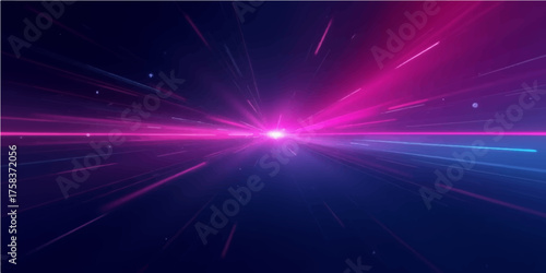 Abstract glowing light tunnel with neon pink and blue streaks in deep space