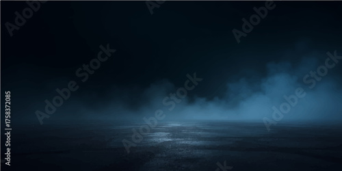 Mysterious dark forest with ethereal blue mist and shimmering moonlight on water