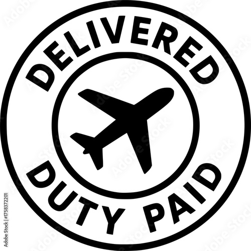 Delivered Duty Paid stamp, minimalist vector logo design, DDP customs free delivery label, duty-free shipping sign, clean typography badge for international trade and e-commerce