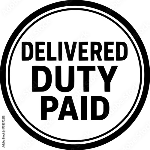 Delivered Duty Paid stamp, minimalist vector logo design, DDP customs free delivery label, duty-free shipping sign, clean typography badge for international trade and e-commerce