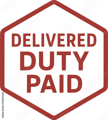 Delivered Duty Paid stamp, minimalist vector logo design, DDP customs free delivery label, duty-free shipping sign, clean typography badge for international trade and e-commerce