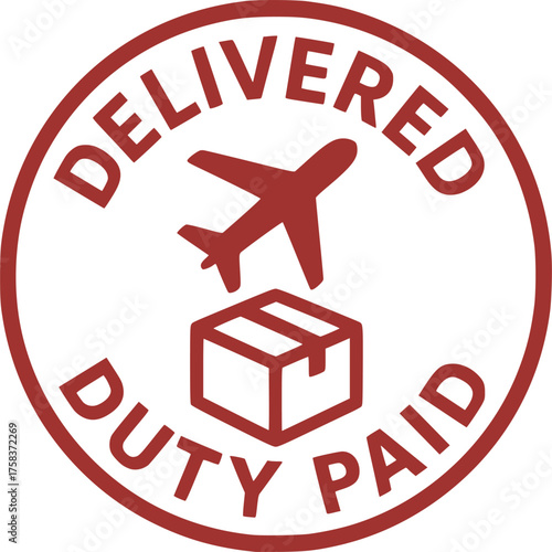 Delivered Duty Paid stamp, minimalist vector logo design, DDP customs free delivery label, duty-free shipping sign, clean typography badge for international trade and e-commerce