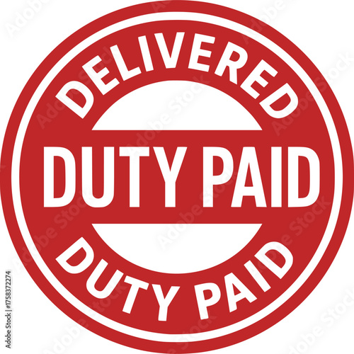 Delivered Duty Paid stamp, minimalist vector logo design, DDP customs free delivery label, duty-free shipping sign, clean typography badge for international trade and e-commerce