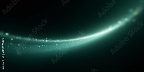 Abstract glowing teal light wave with sparkling particles on a dark background