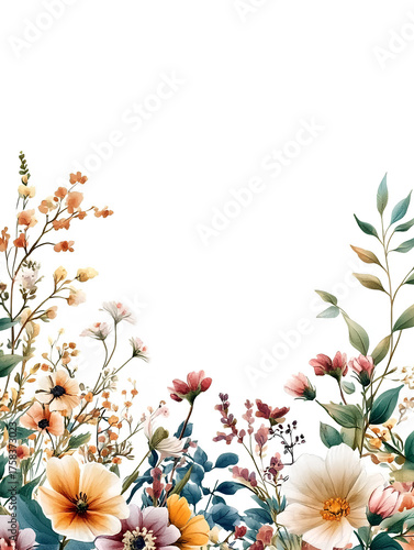 Colorful watercolor floral arrangement showcasing diverse blooms and greenery in a fresh design