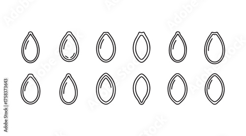 Collection of unique abstract droplet shapes with energetic lines and subtle texture variations vector