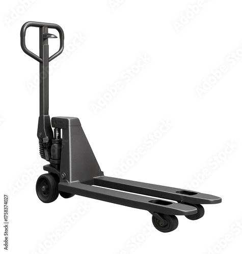 Narrow fork hydraulic pallet jack for easy maneuvering in tight retail stockrooms.