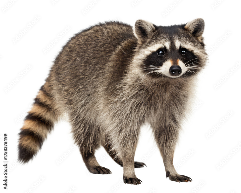 Obraz premium Raccoon: A detailed view of a single raccoon, showcasing its captivating features and fur patterns.