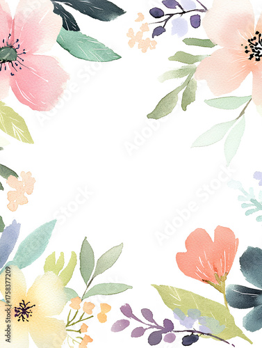 Watercolor floral border design featuring soft pink, lavender, and green hues for various creative projects