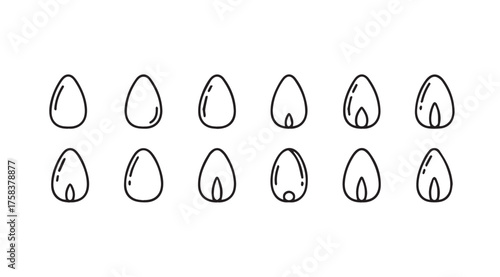 Hand drawn collection of stylized egg shapes with internal line details vector