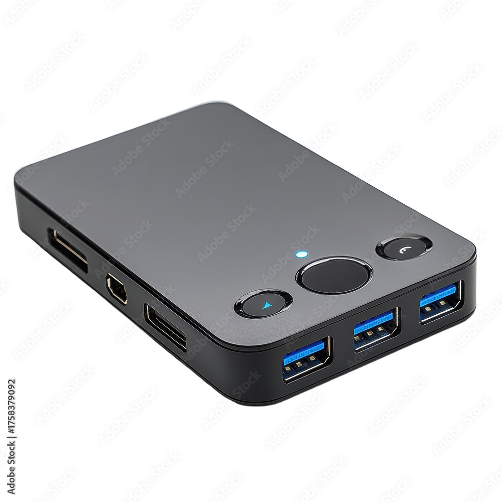 Obraz premium Versatile Connectivity Solution: Docking Station with Multiple USB Ports, Card Reader, and HDMI Output for Enhanced Productivity on Transparent Backdrop