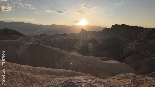 Zabriskie Point in Death Valley at sunset, time lapse