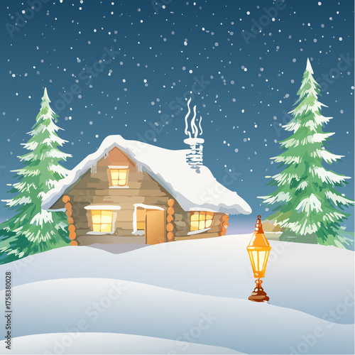 Magisches Winterdorf bei Nacht
