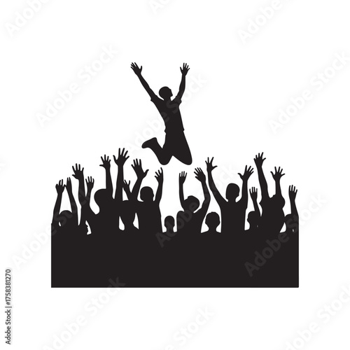 crowd cheering vector silhouette clip art logo design illustration