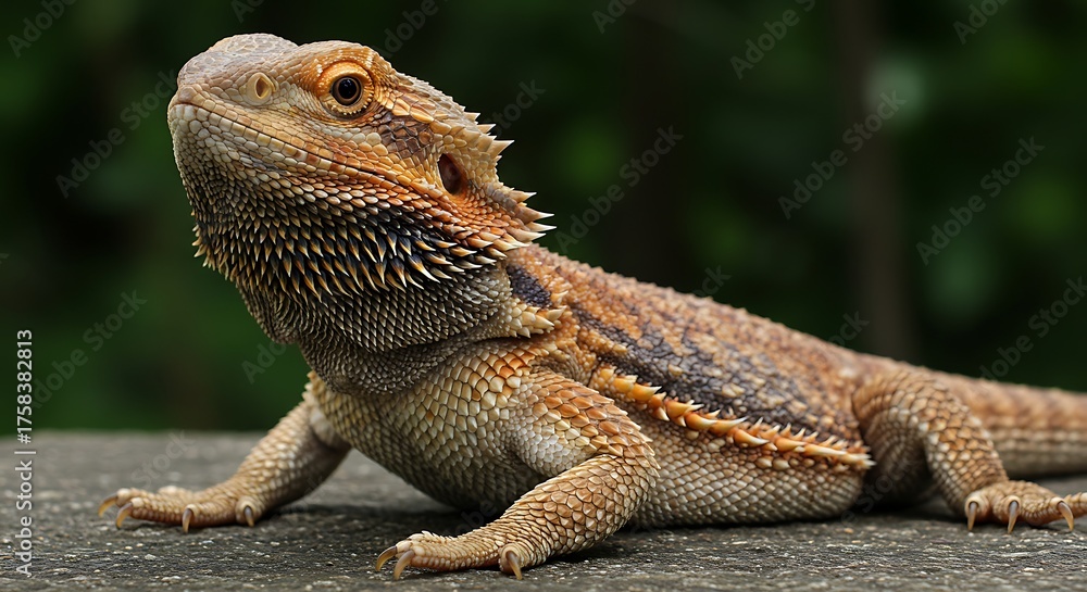Obraz premium Close up of a bearded dragon lizard in natural outdoor environment
