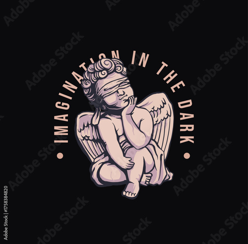Blindfolded Angel Illustration – Imagination in the Dark Concept Art with Vintage Aesthetic