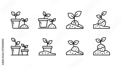 Growth stages seedling sprouts emerging plant life cycle icon set simple outline vector