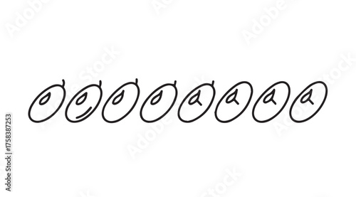 Hand drawn ellipse symbols in a row showing progression and change vector