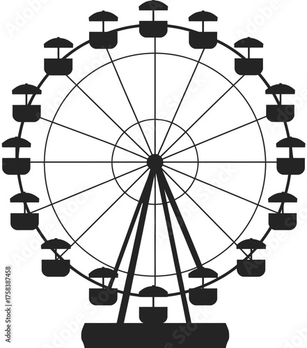 Black and white silhouette illustration of a classic ferris wheel amusement park ride silhouette vector illustration white background