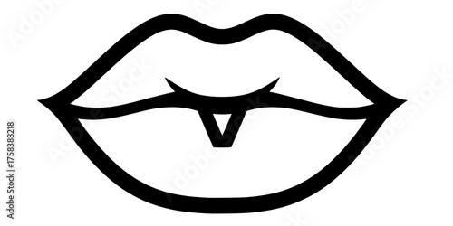 Bold Line Geometric Lip Shape Flat Vector Lip Care Graphic Element