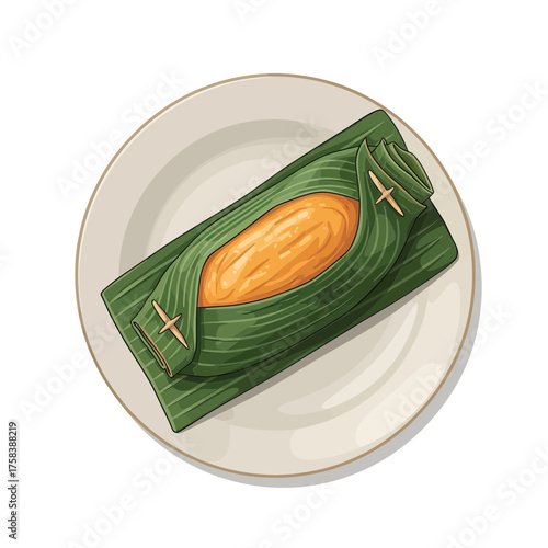 Delicious Orange Food Wrapped in Green Banana Leaves on a Plate.