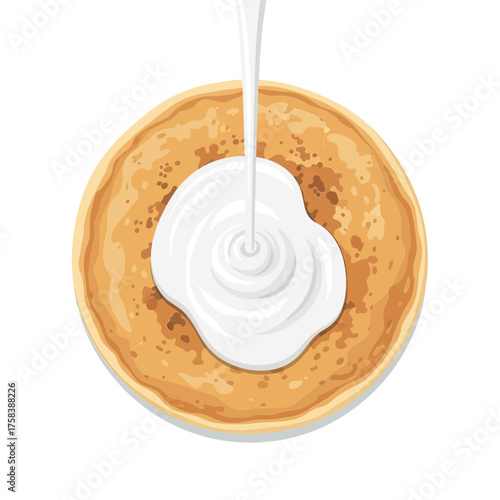 Delicious Pancake with Cream Pouring.