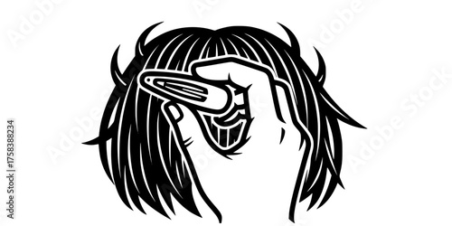 Bold Line Hand Holding Hair Clip Barrette Flat Vector Accessory Icon