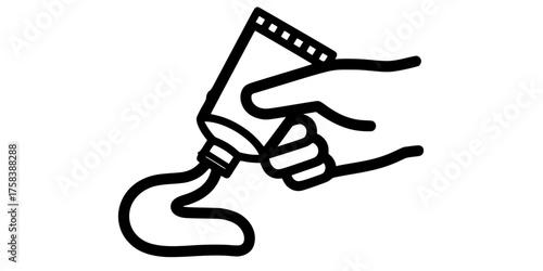 Bold Line Hand Squeezing Cosmetic Tube Flat Vector Application Graphic