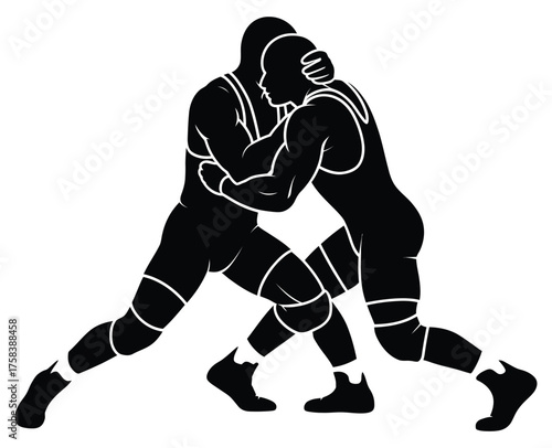 Dynamic vector illustration of two wrestlers locked in intense combat silhouette silhouette vector illustration white background
