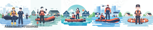 vector rescue team searching for flood victims