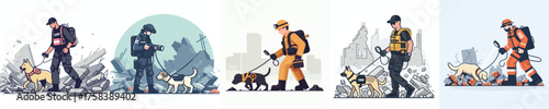 vector rescue team searching for missing victims with sniffer dogs