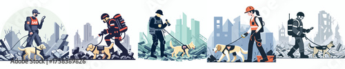 vector rescue team searching for missing victims with sniffer dogs