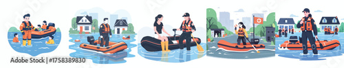 vector rescue team searching for flood victims
