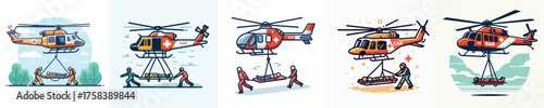 vector rescue team evacuating victims by helicopter