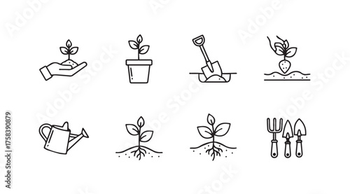 Hand drawn seedling icons representing growth planting gardening farming and agriculture concepts vector