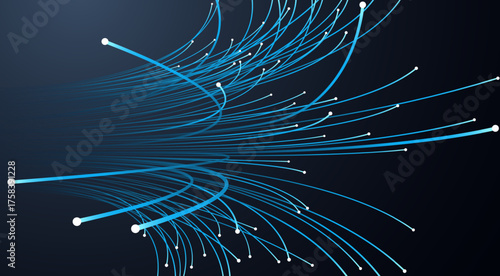 Optical fiber transmission. Light flow through optical fiber. Digital technologies for transmitting large amounts of data.