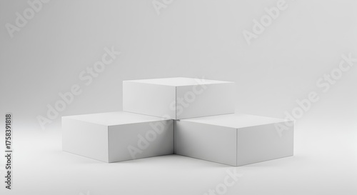 White Square Blocks Display Mockup in Geometric Arrangement, Product Pedestal for Presentation