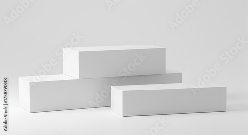 Tiered White Rectangular Blocks Display Mockup, Modern Geometric Product Pedestal for Presentation