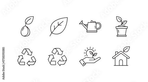Set of environmental icons symbolizing nature growth recycling and sustainability concepts vector