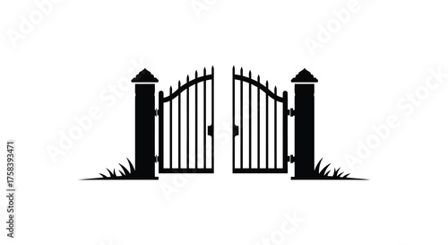 Elegant wrought iron double gates opening to a new beginning silhouette