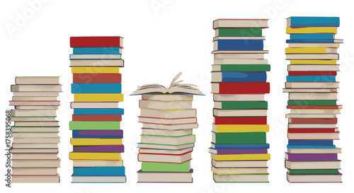 A vibrant array of colorful books forms a dynamic visual narrative, showcasing an educational and intellectual pursuit. These books, arranged in a stack.