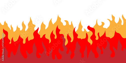 A vibrant and simple flame background illustration showing stylized red and orange fire. Flat vector design of a blazing inferno