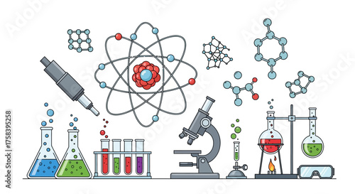 Comprehensive Science and Laboratory Equipment Set Engaging Vector Illustration for Chemistry, Physics, and Educational Research Discoveries