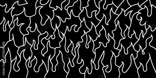 An abstract illustration of flickering flames creating a dynamic pattern against a stark black background, evoking heat and intensity
