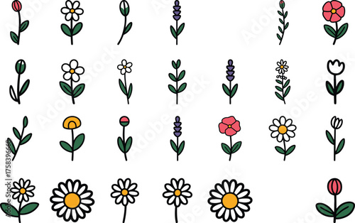 Charming hand-drawn floral elements bring vibrant nature to your design projects