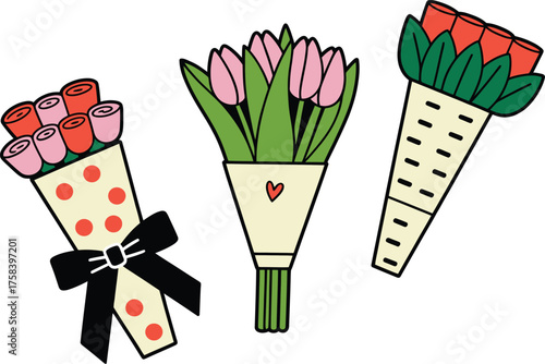 Vibrant bouquets of roses and tulips, a charming gift for any occasion