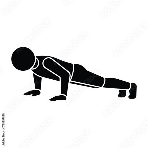 A black silhouette of a person doing a push up with arms extended and body in a straight line